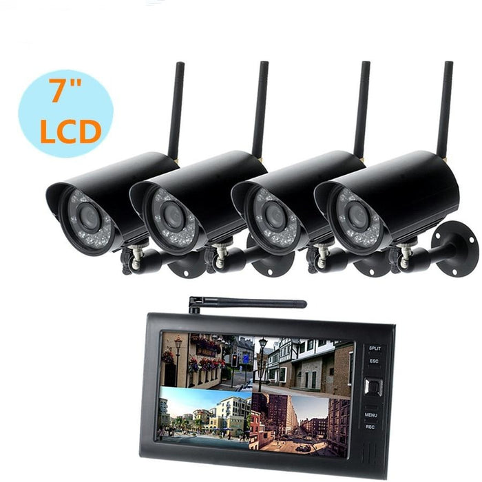 Wireless Outdoor Wifi Security System w/4 Cameras & 7" LCD CCTV Monitor