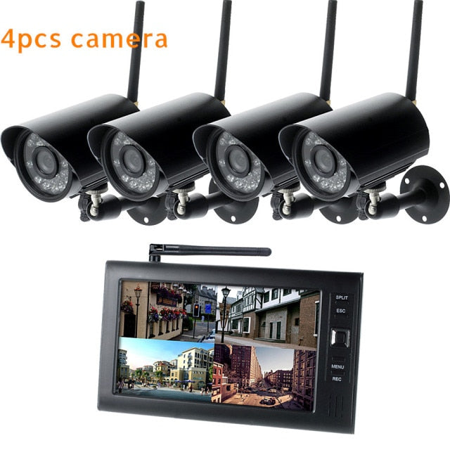 Wireless Outdoor Wifi Security System w/4 Cameras & 7" LCD CCTV Monitor